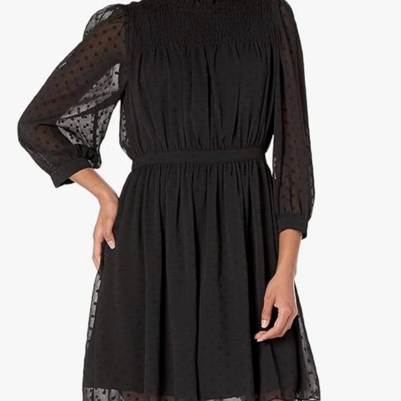 REBECCA Taylor Clip Dot Shirt Long Semi Sheer Sleeve Mini Dress NEW size 6 - Picture 2 of 11